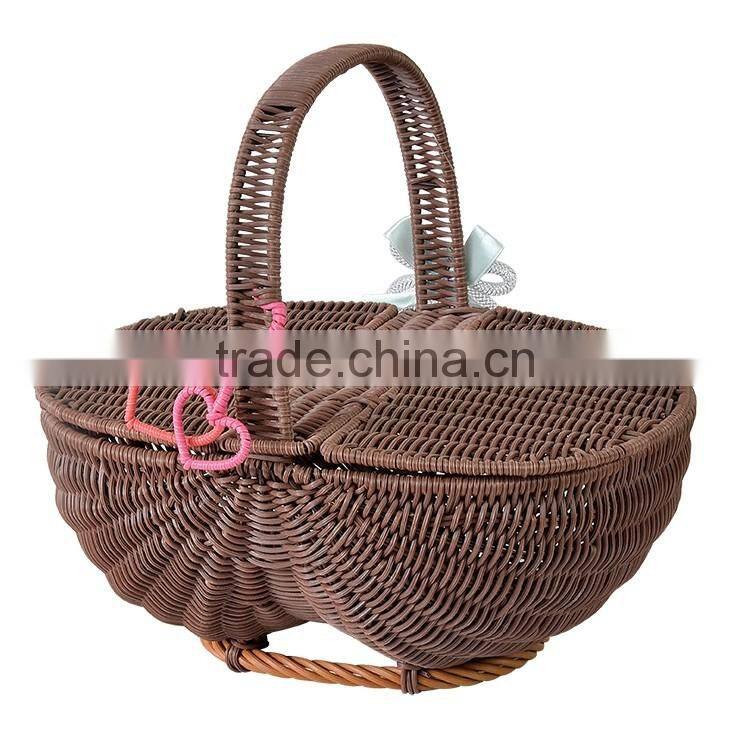 S.D washing plastic rattan fruit and gift basket with single handle