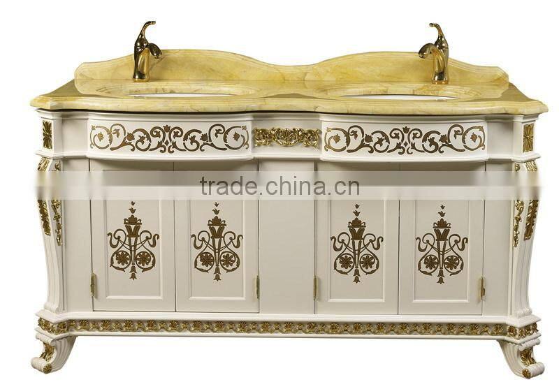 Elegant Bathroom Furniture Sanitary Ware, Hand Painting Vanity With Sink,Carved Wooden Bathroom Cabinet With Marble Top