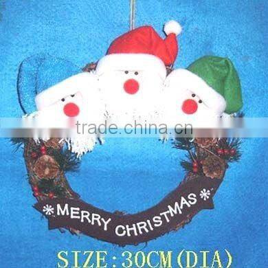 christmas wreath , christmas hanging decorate,Christmas wreath with sitting snowman