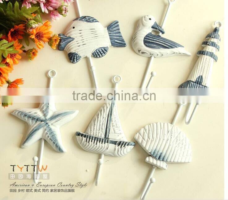 CY077 Mediterranean style decorative wall hanging tag hook decorative wall hanging tag Fish animal seashell hanging tag
