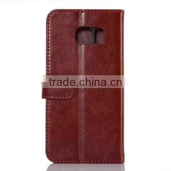 High quality pu leather wallet card slot holder flip case for Samsung S6 Edge, flip leather case