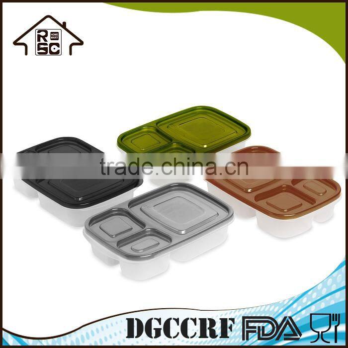 3 Compartment plastic lunch box with lid reusable