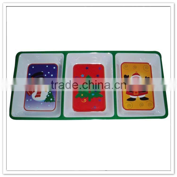 New arrival rectangular 3 compartments Christmas sauce divider plastic separated plate