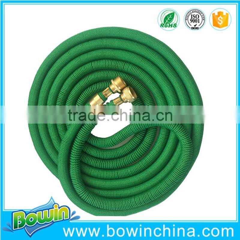 Brass fitting expandable garden hose with triple layer latex