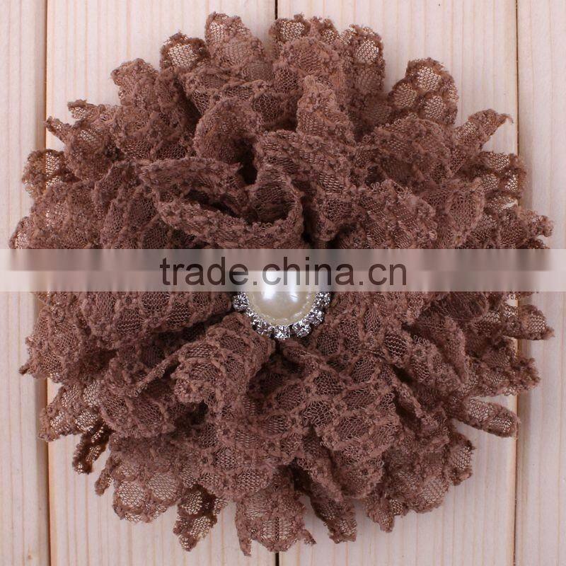 fabric flower with pearl beads center for kids hair accessories