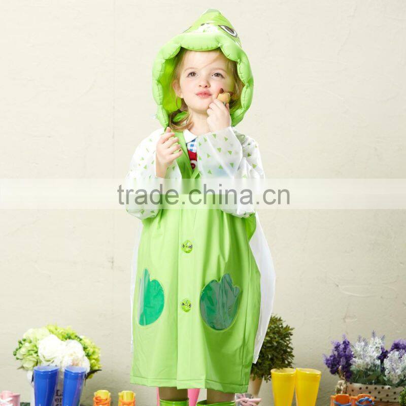 PVC rain coats for kids cute animals hotsale children long raincoats with hat