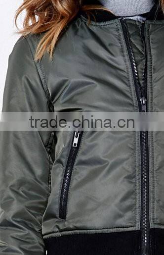 Wholesale Fahion Women Solid Color Bomber Cropped 100% Nylon Jacket