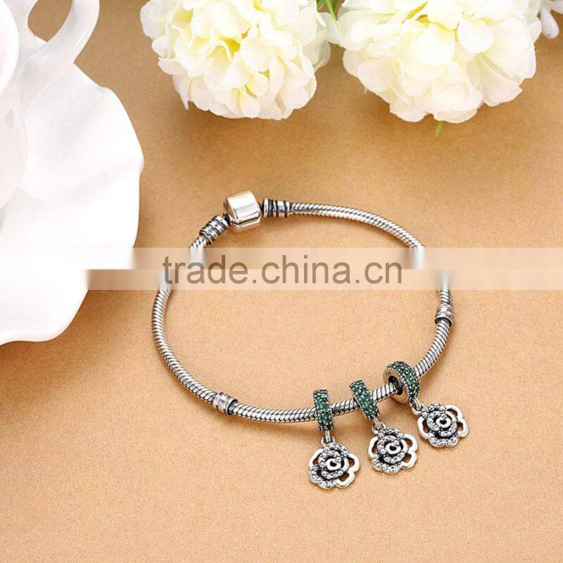 Hotsale charm accessory AAA+ zircon sterling silver hollowed flower pendant for neckalce