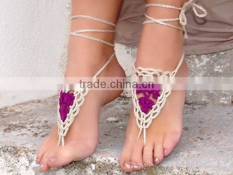latest fashion contrasted color ladies highheel crochet sandals