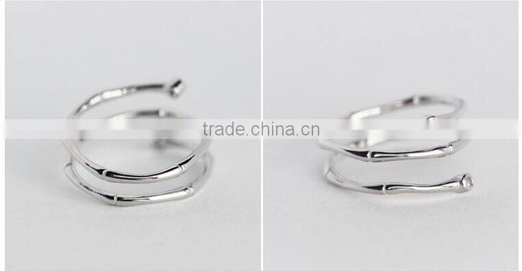 F20060N Bamboo Texture Double Helix Diamond Flexible Silver Ring