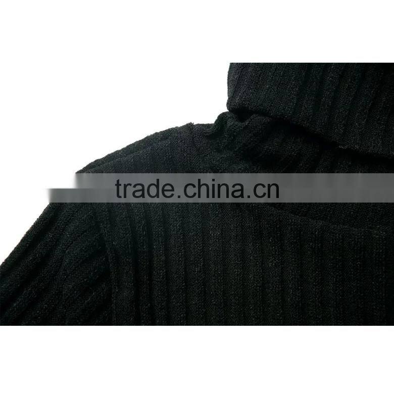 fashion plain black slim fit high neck knitted ladies long sleeve one-piece dress