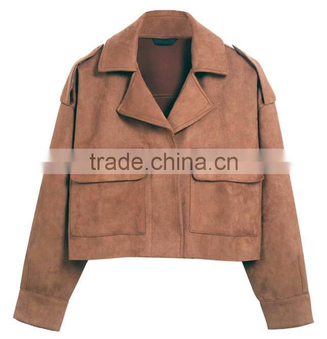 Basic Suede Fabric Jacket Coat 2017 Vintage Pocket Motorcycle Jacket Short Autumn Winter Jacket