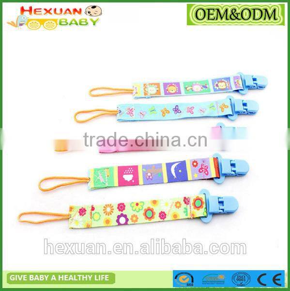 Top quality polyester material leash, rubber band plastic/metal nipple pacifier clips