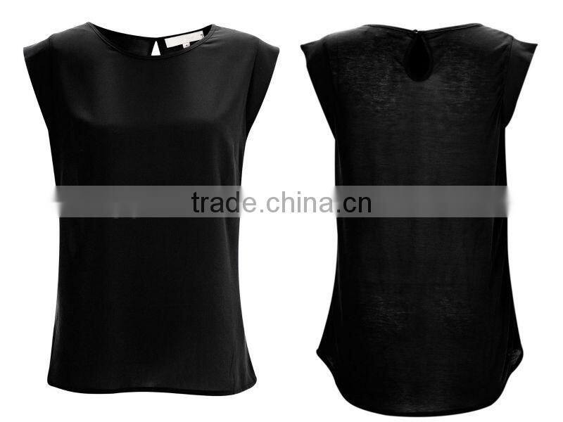 Classic Cap-Sleeved T-Shirt with a Lightweight Crepe Front and Jersey Back