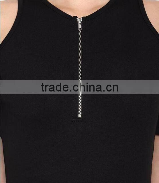 Blank cold shoulder t-shirt women clothes fittes zipper up t shirt
