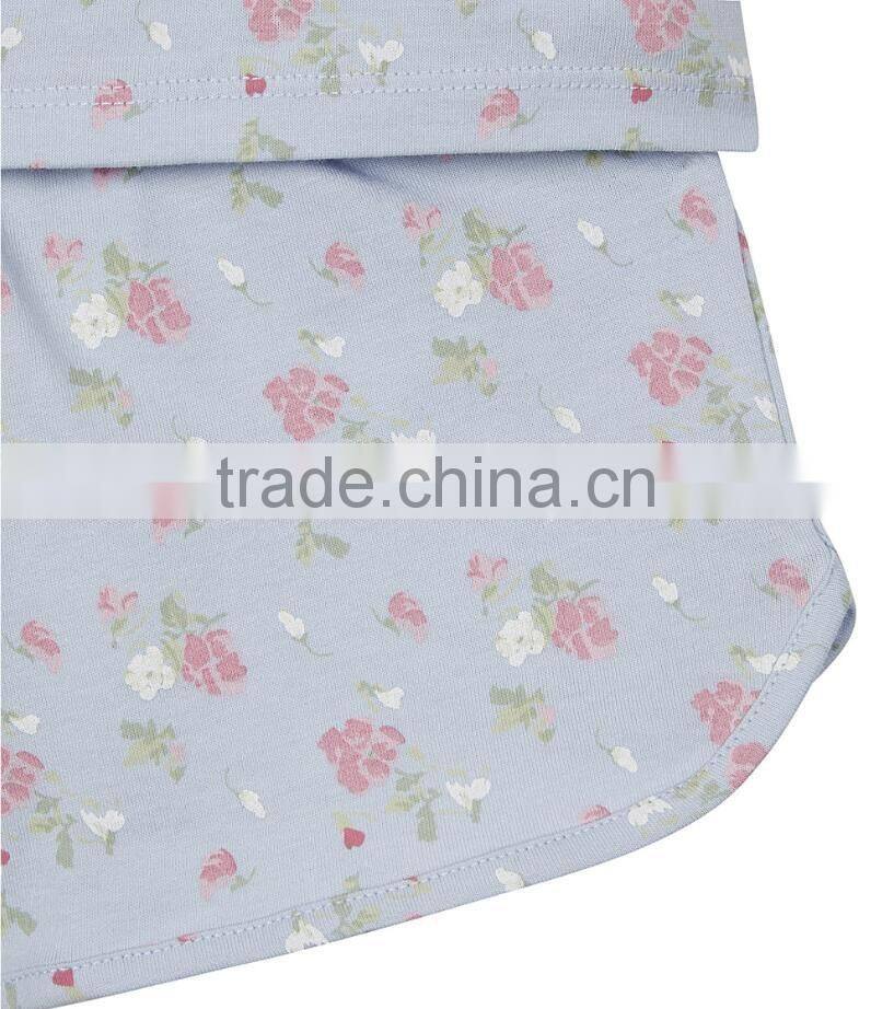 Hot sale 2017 custom kids summer floral cotton pajamas for baby girls pyjama top and shorts set 1-6 years