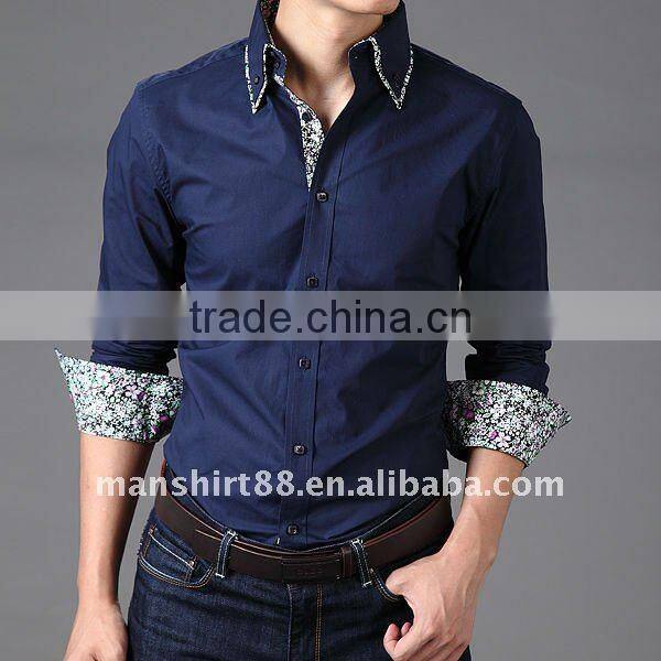 100% cotton contrast color slim fit fashion casual shirts for men