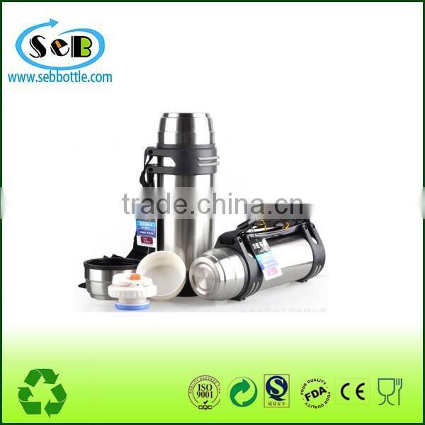 Different size double wall stainless steel Vacuum Travel Pot with Plastic Grip and Shoulder handle