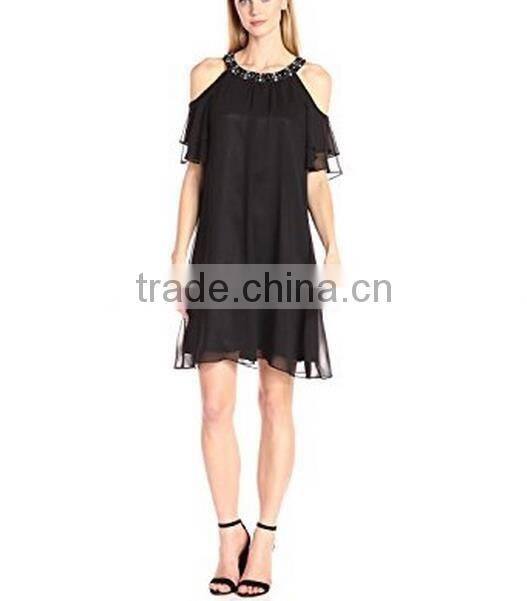 Top quality fashionable beaded cold shoulder dress for bridesmaid dress