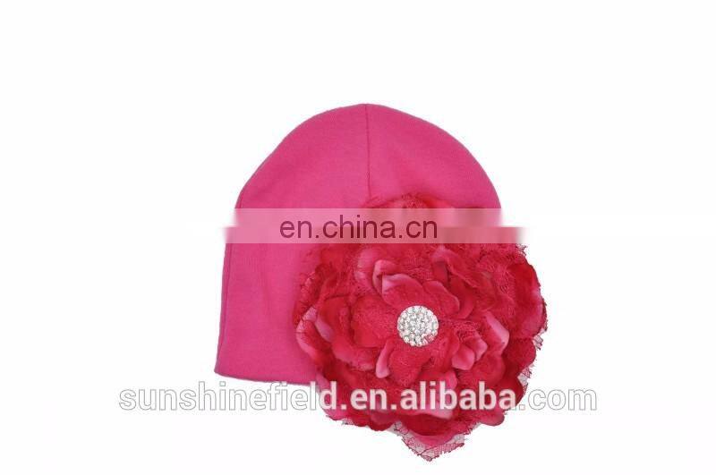 2016 Trendy Newborn Cute Hat Girl Boy Infant Hat Baby Beanies with Elegant Lace Rhinestone Peony Flower