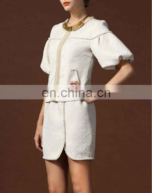 Elegent short sleeve beaded ladies uniform suits