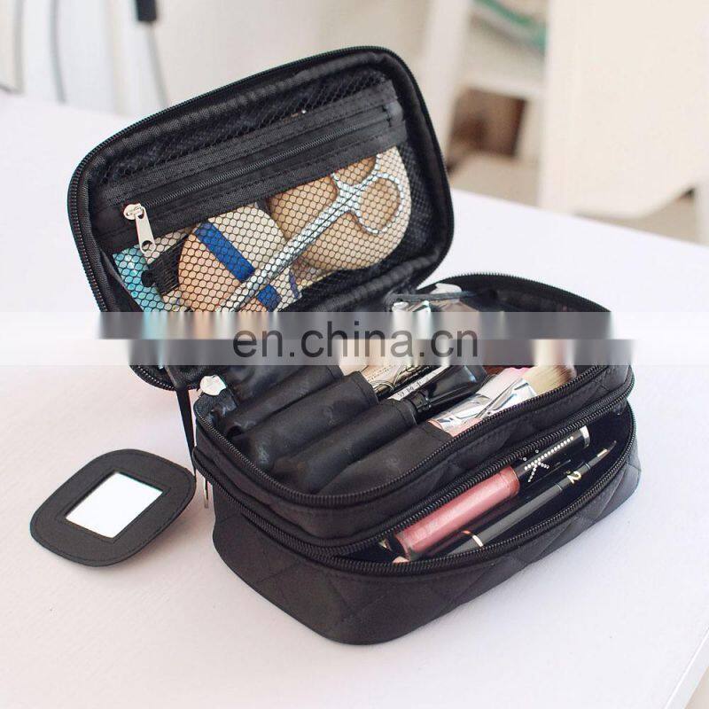 LOGO printing Two Layer Cosmetic Travel Makeup Case Organizer Bag With Mirror