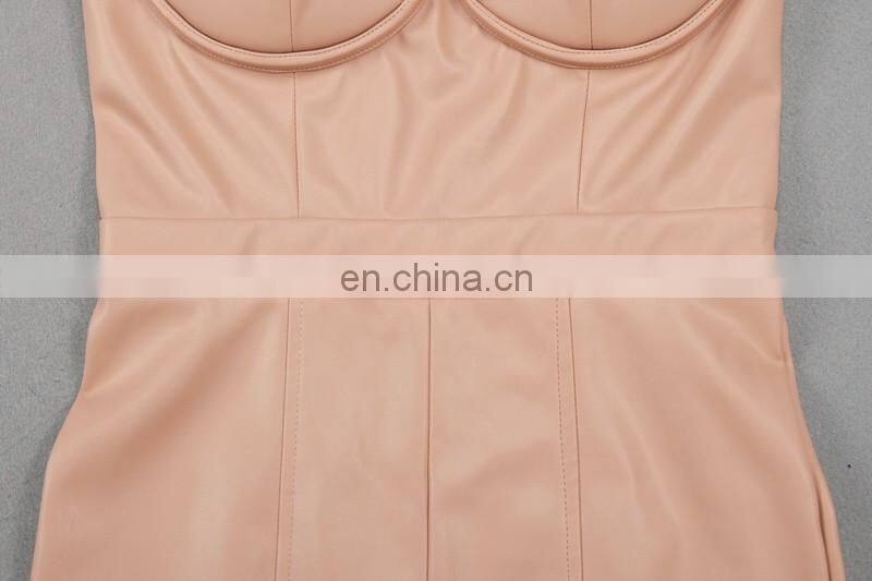 Amigo 2017 new design sexy women party wear black strape backless long bodycon leather evening jumpsuit for girls