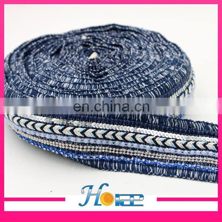 Wholesale braided webbing trim for shoe beaded lace trim for garment