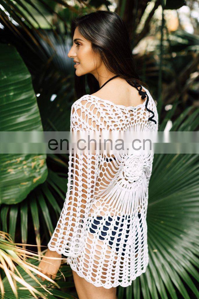 Hand Made Crochet Cover up Colorful Tunic for Beach Sexy Bikini cover up Sarong Beachwear Pareo Beach Bathing Suit Cover ups