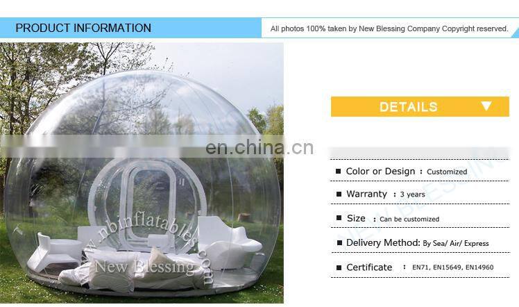 Factory cheap inflatable clear bubble tent for camping under the stars bubble tunnel