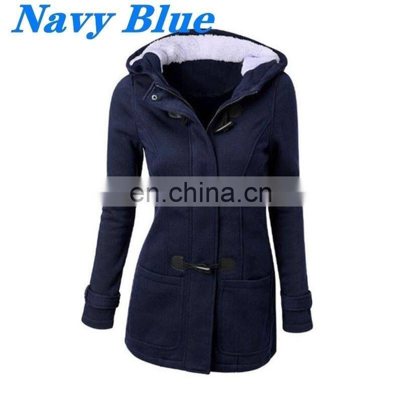 Wholesale custom-made women's Horn button jacket mid-long sleeve casual and comfortable fall winter loose sport jacket jogging j