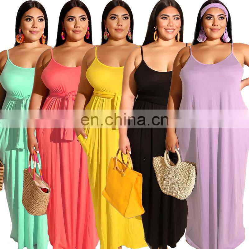 Wholesale custom European and American plus size women's summer hot style solid color shoulder strap dress