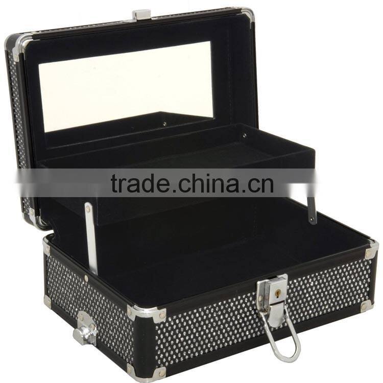 Professional Makeup Cosmetic Train Case Jewelry Organizer,Krystal Black Cosmetic travel carry case