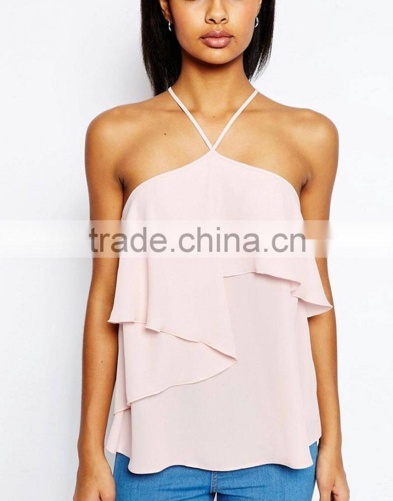 Sexy lady blouse designs fashion girls party wear tops with pink color