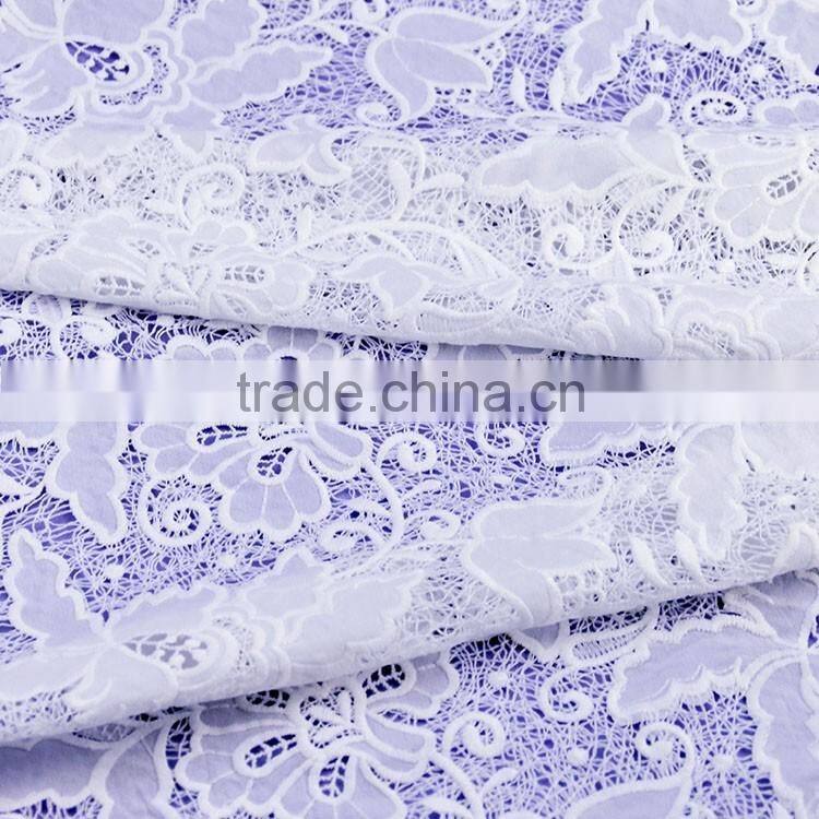 China supplier beautiful flower chemical water soluble laser lace embroidery fabric