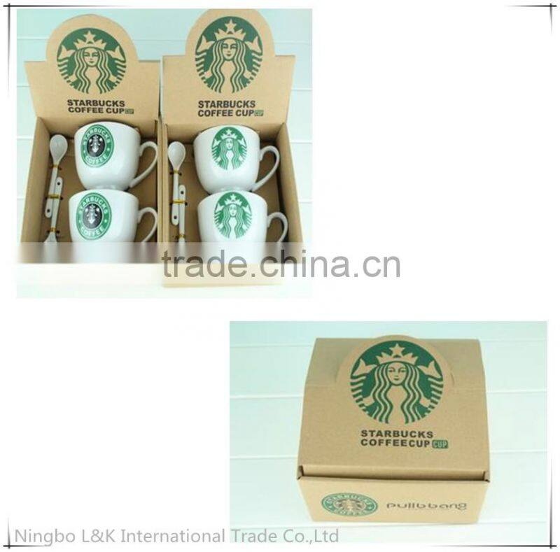 custom ceramic starbucks mug with spoon/ starbucks coffee mug for gift