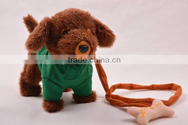 Led plush musical walk teddy dog toy with cord towing