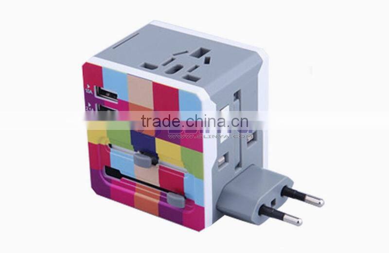 Universal International Plug Adapter All in One 2 USB Port World Travel AC Power Charger Adaptor with AU US UK EU Plug