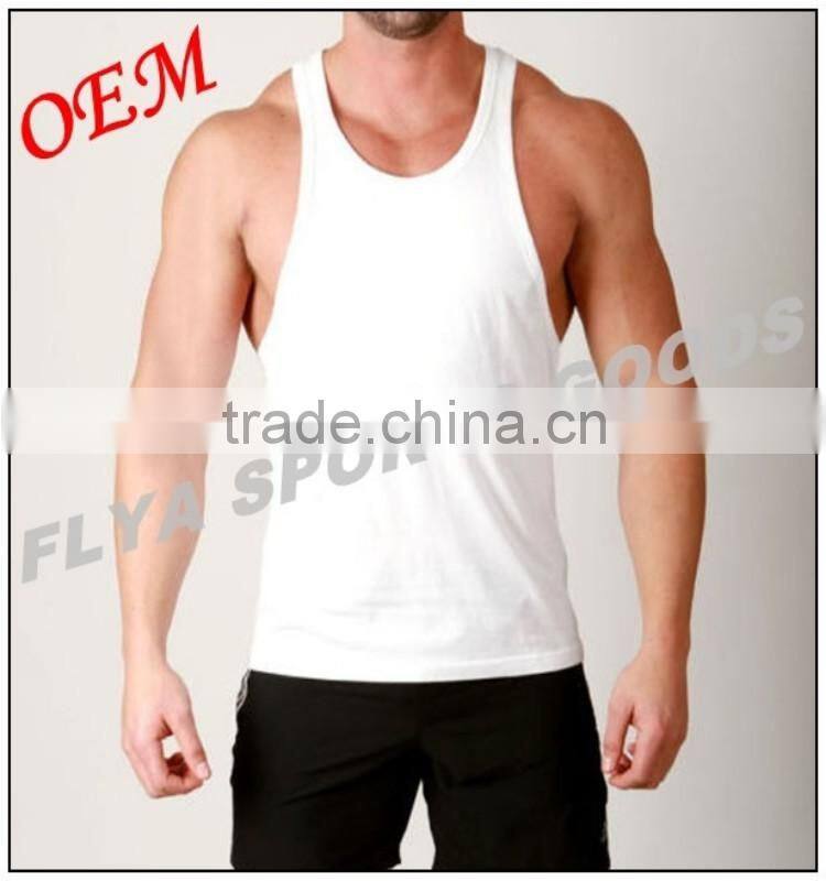 100% cotton plain white y-back gym singlet for men