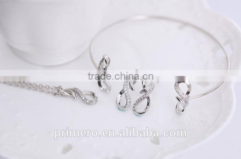 Fashion 18K White Plated Infinity Rhinestone Earrings Necklace Bracelet Set Jewelry