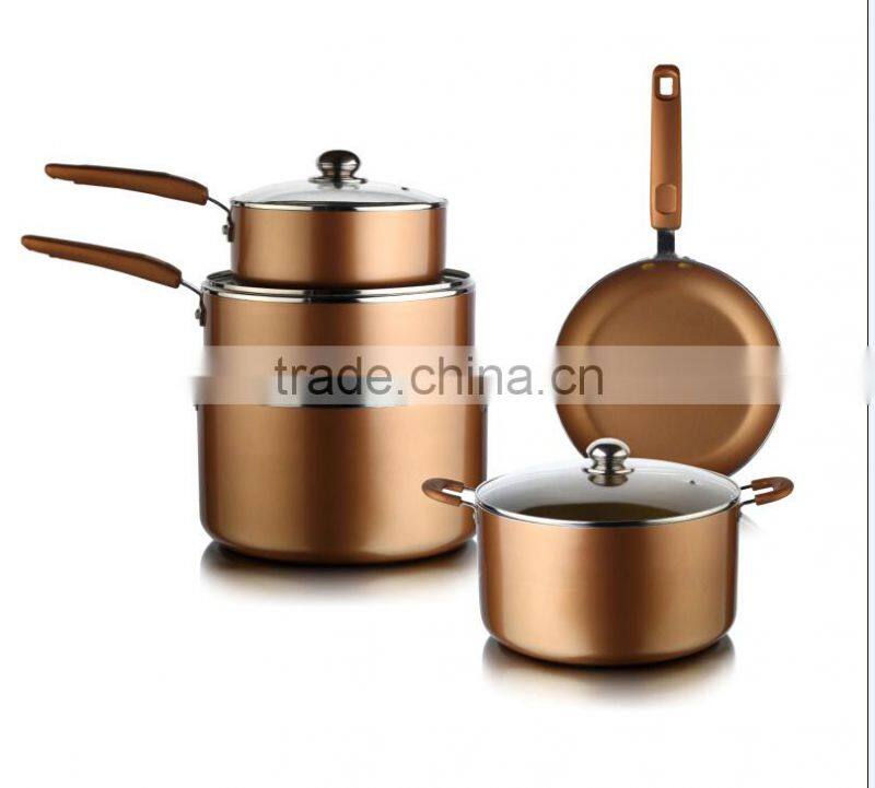 9Pcs Gold Color Non-stick Aluminium cookware set with glass lids