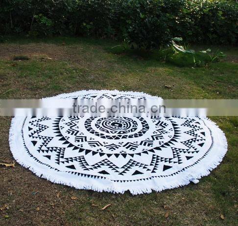 Wholesale Blanks Round Cotton Assorted Color Graphic Paisley Pattern Beach Cashion Beach Towel with Tassels Circle