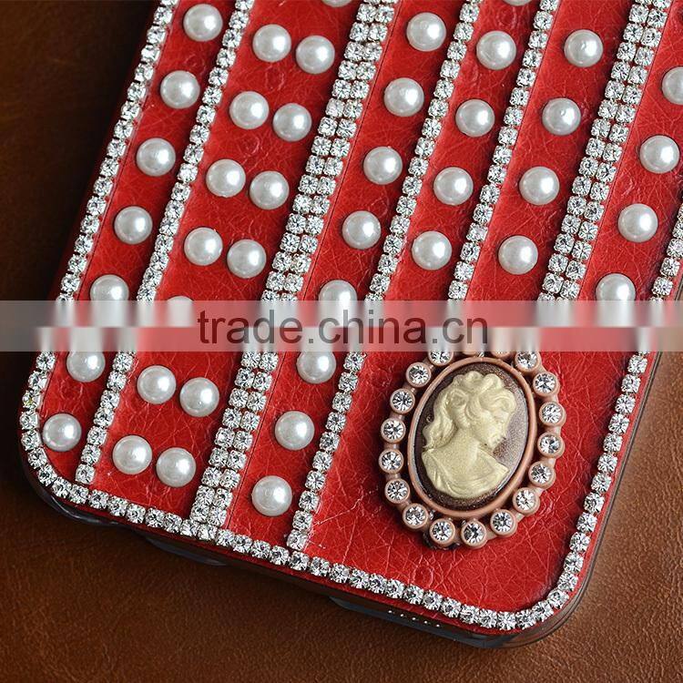 Crystal Cellphone accessories leather wallet flip cover for samsung s6