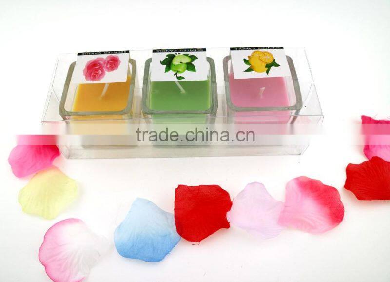 flat top 3/set scented candles soy candles in square jar holder with PVC package