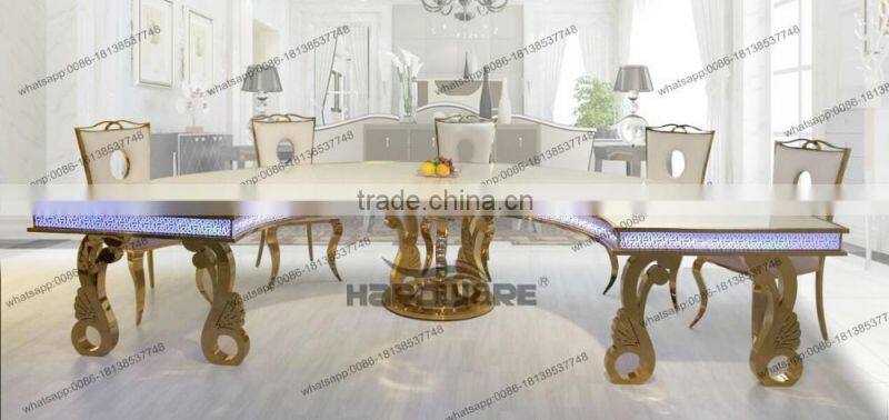 golden half circle banquet dining table,led stainless steel base half circle table