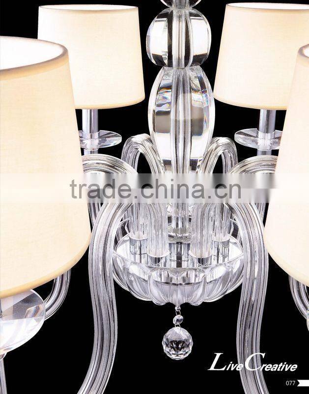 European style modern crystal chandelier glass pendant light with fabric shade