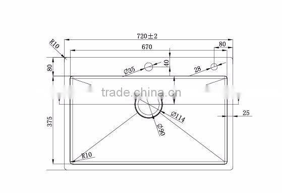 Single bowl design rectangular 304 stainless steel kitchen sink without apron