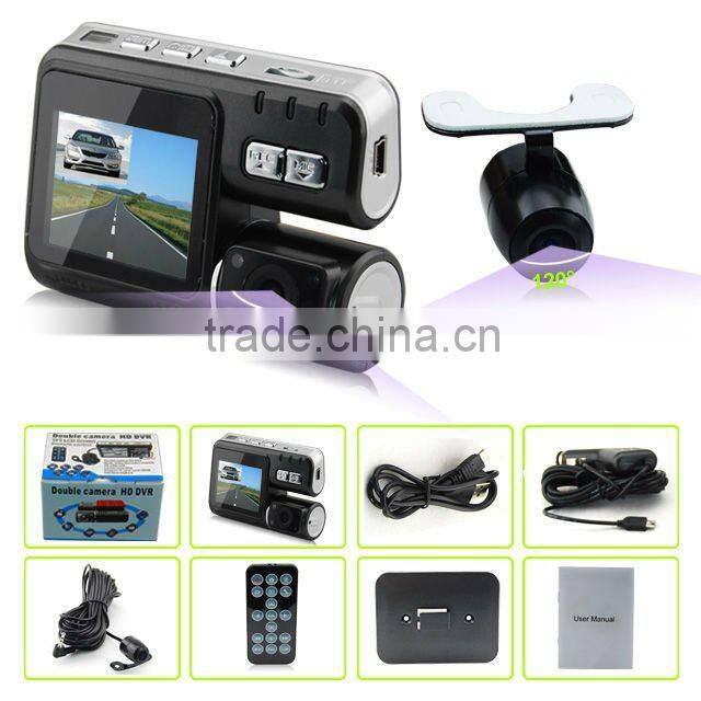 2.0 inch HD TFT 120 Degree Wide angle + G-sensor + dual camera video registrator