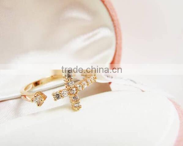 Wholeslae exquisite diamond zircon adjustable alloy cross ring