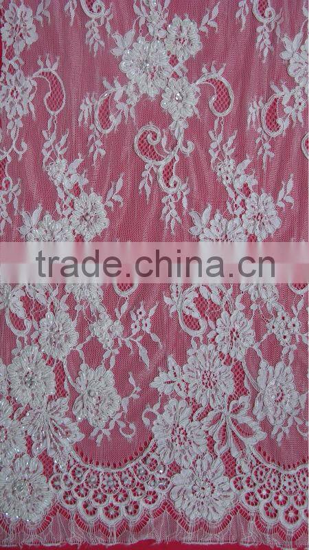 Narrow Short Full Beaded Ivory Corded French Lace Trim